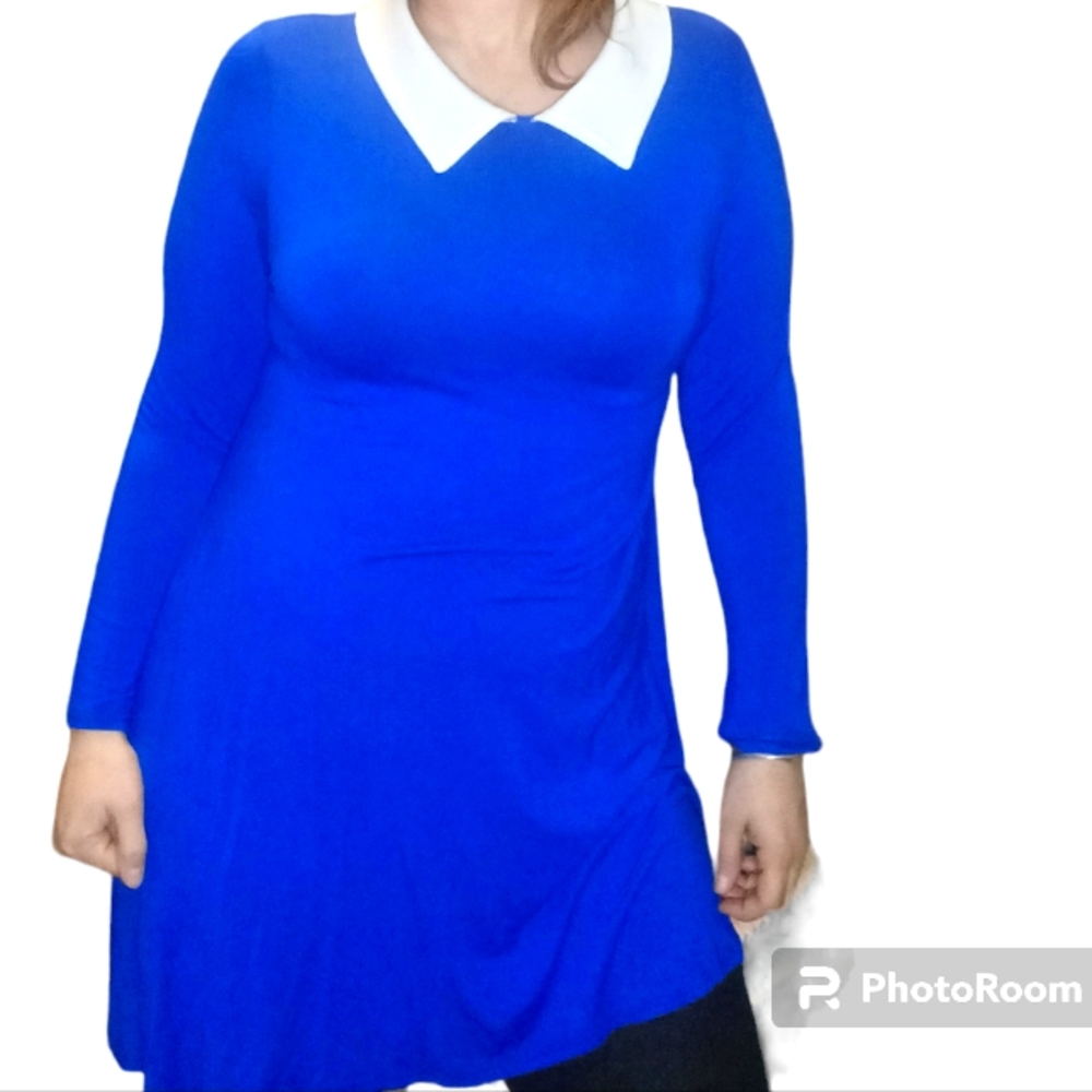 Nouvelle Collection Blue Dress with white collar- Size Large